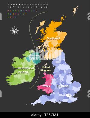 vector high detailed map of British Isles Stock Vector