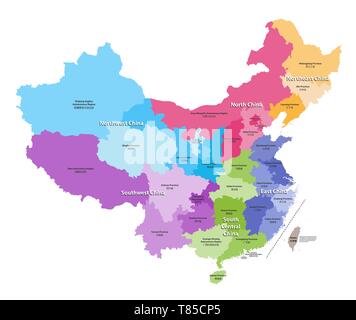 vector map of China provinces colored by regions. Stock Vector