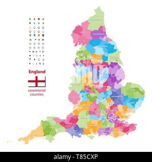 England ceremonial counties vector map Stock Vector