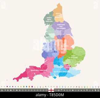 England ceremonial counties vector map Stock Vector