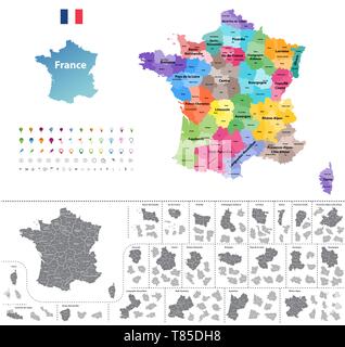 administrative regions and departments of France vector map Stock Vector