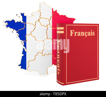 French language book with map of France, 3D rendering isolated on white background Stock Photo