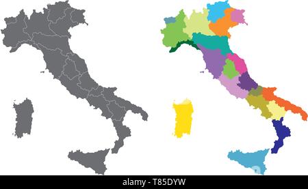 vector Italy high detailed map colored by regions Stock Vector