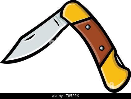 Retro style illustration of a pocket knife or folding knife partially opened 45 degrees on isolated background. Stock Vector