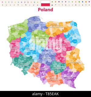 vector map of Poland provinces(known as voivodeships) with administrative divisions Stock Vector