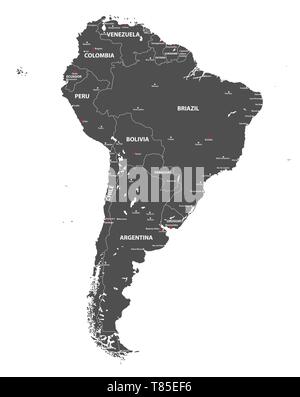 vector high detailed map of South America Stock Vector
