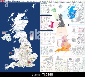 administrative units map of United Kingdom with administrative divisions Stock Vector