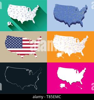 United States vector isolated maps set Stock Vector