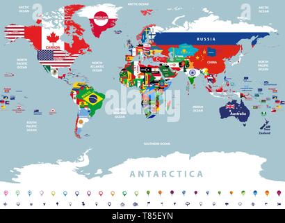 vector illustration of world map jointed with national flags Stock Vector