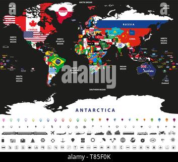 vector illustration of world map jointed with national flags Stock Vector