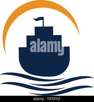 Ocean cruise liner ship silhouette simple linear logo Stock Vector