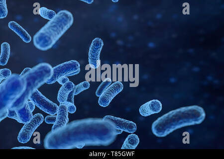 3d rendering, infectious virus with surface details on blue background. Computer digital image. Stock Photo