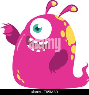 Funny cartoon pink one-eyed monster. Vector illustration isolated. Halloween design Stock Vector