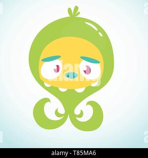 Cute cartoon monster alien or octopus. Vector illustration of green monster for Halloween Stock Vector