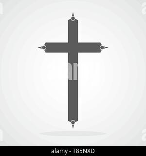 Gray Christian cross icon in flat design. Vector illustration. Abstract Christian cross. Stock Vector