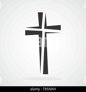 Gray Christian cross icon in flat design. Vector illustration. Abstract Christian cross. Stock Vector