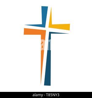 Colored Christian cross icon. Vector illustration. Abstract linear Christian cross on white background. Stock Vector