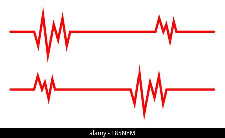 Red heartbeat icons in flat design. Vector illustration. Sign of the electrocardiogram isolated. Stock Vector