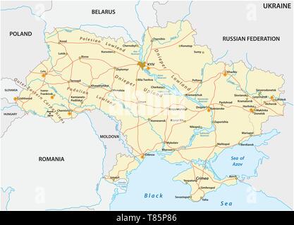 detailed colored vector road map of ukraine Stock Vector