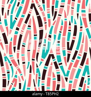 Bright Patterned Tribal Abstract Hand Drawn Wavy Vector Seamless Pattern on White Background. Dashed Zebra Animal Skin. Colorful Whimsical Trendy Fash Stock Vector