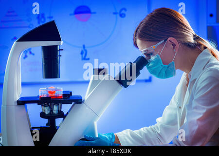 Scientist using microscope Stock Photo