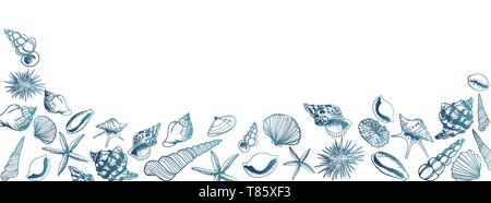 Vector seashell doodles full vector large banner Stock Vector