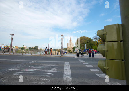 Christopher Columbus avenue with the Gold Tower in the background Stock Photo