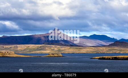 France, French Southern and Antarctic Lands, Kerguelen Islands, Volcanic landscape of island in the Golfe du Morbihan Stock Photo