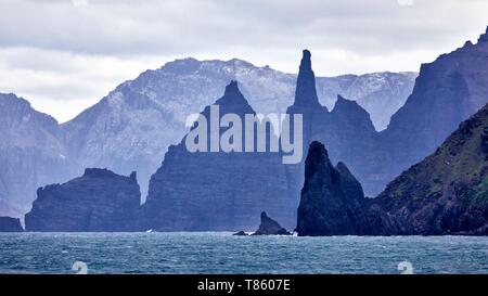 France, French Southern and Antarctic Lands, Kerguelen Islands, Jeanne d'Arc Peninsula, the Cap des Aiguilles seen from the Marion Dufresne (supply ship of French Southern and Antarctic Territories) Stock Photo