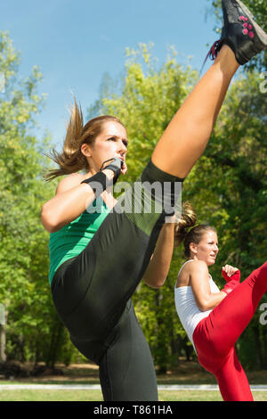 Kickboxing training outdoors Stock Photo
