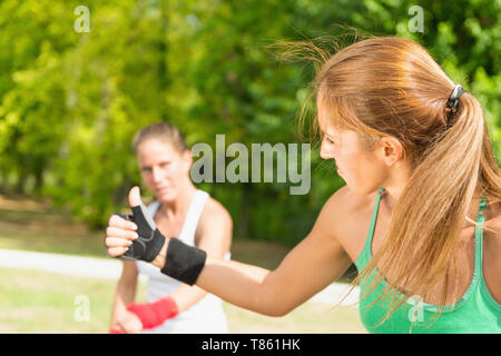 Kickboxing training outdoors Stock Photo