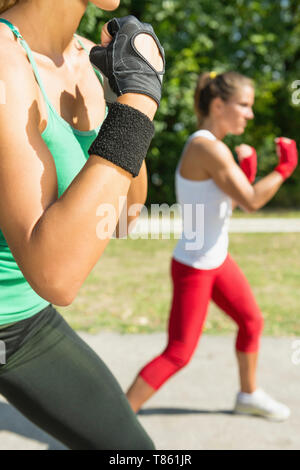 Kickboxing training outdoors Stock Photo