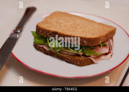 Delicious looking brown bread sandwich on a plate for lunch Stock Photo