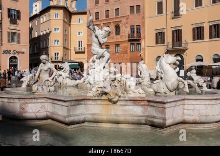Italy, Lazio, Rome, historical center listed as World Heritage by UNESCO, Piazza Navona,, fontana del Nettuno (fountain of Neptune) of Bernini Stock Photo