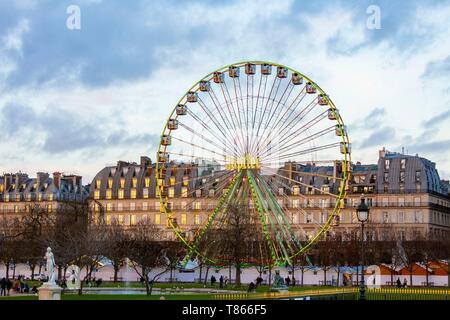France, Paris, Tuileries Garden, Christmas Market and Ferris Wheel Stock Photo