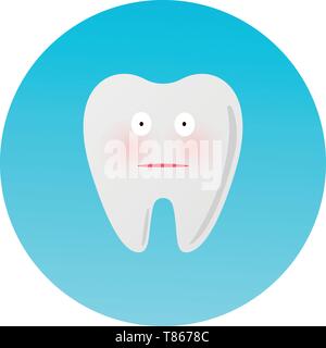 Cute sad cavity cartoon tooth character, childrens dentistry, dental care concept vector Illustration icon Stock Vector