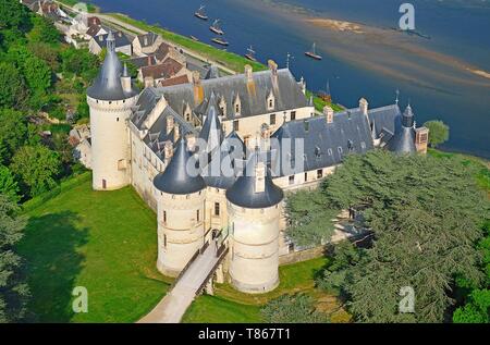 France, Loir et Cher, Chaumont castle and the Loire rivers (aerial view) Stock Photo