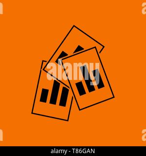 Analytics Sheets Icon. Black on Orange Background. Vector Illustration. Stock Vector