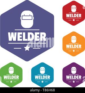Welder mask icons vector hexahedron Stock Vector