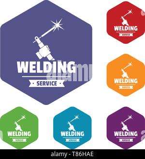 Welding workshop icons vector hexahedron Stock Vector