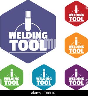 Welder worker icons vector hexahedron Stock Vector