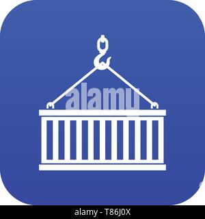 Crane hook lifts container icon digital blue Stock Vector