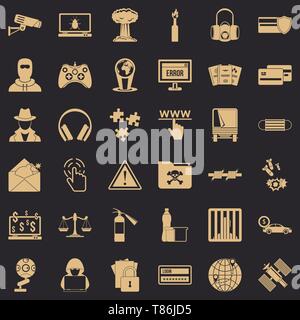 Hacking icons set, simple style Stock Vector