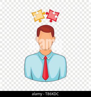 Man with puzzles over his head icon, cartoon style Stock Vector