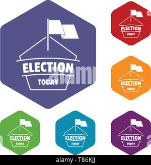 Election today icons vector hexahedron Stock Vector