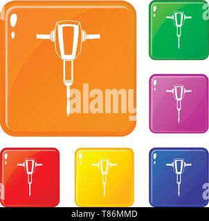 Pneumatic plugger hammer icons set vector color Stock Vector