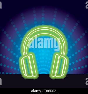 headphones neon Stock Vector