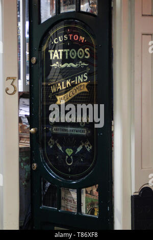 The 3 Sins Tattoo Studio entrance in Amsterdam, Holland Stock Photo