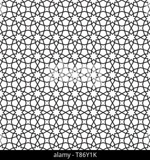 Seamless geometric ornament based on traditional arabic art. Muslim mosaic.Black and white average thickness lines. Stock Vector