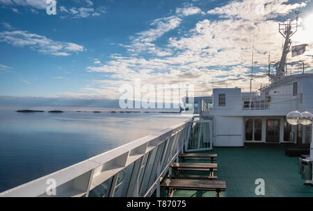 Scenic sea landscape with reflection and sunny day at ship deck in Gulf Of Finland Stock Photo